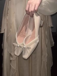 Elegant Pearl Knot Satin Upgraded Version Womens High Heels Wedding Shoes Maidsmaid Shoes Crude Heel White Matching Cheongsam