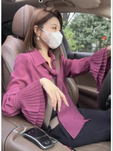 Autumn Fashion French Elegant Red Chiffon Bell Sleeve Shirt