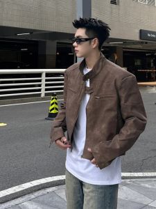 ZHUOCAN | Cleanfit Autumn Leather Jacket with Shoulder Pads for Men