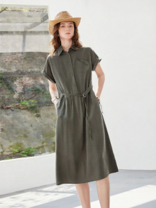 Toyouth | Cool Tencel Dress Womens Summer New Design Flap Pocket Waist Accentuation