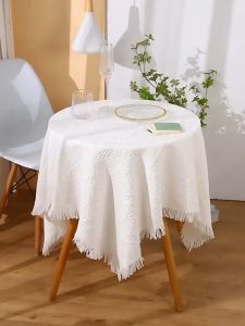 Linen material round tablecloth French cream flowing Su tablecloth for photography background round table decoration tablecloth dining table tablecloth