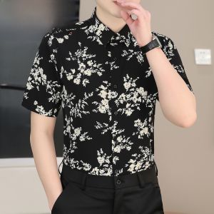 HENGYUANXIANG | High-End Brand Ice Silk Slim Fit Mens Shirt Half Sleeve Fashionable Summer Thin Menswear Standard Fit Button Down Shirt