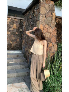 Loose Wide Leg Pants Womens Design Sensation Elastic Waist Cotton Linen Style Casual Pants Summer 2023 High Waist Long Pants