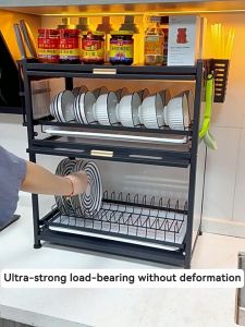 Dish Rack With Cover Kitchen Dish Rack Multifunctional Dustproof Draining Rack With Accessories