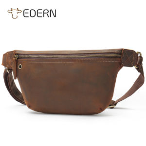 EDERN 2025 New Crazy Horse Leather Mens Chest Bag Retro Simple Genuine Leather Crossbody Bag Cowhide Waist Bag for Men