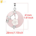 CSJA Natural Stones Pendant for Necklace Round Flower Leaf Amethysts Rose Quartz Rock Crystal Healing Tiger Eye Jewelry G384. 