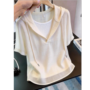 YINGKETUO | Layered Design Hooded Sleeveless Slimming T-Shirt