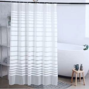 Premium PEVA Bath Curtain White Horizontal Stripes Easy Install & Resistant Waterproof Rust-Proof Grommets for Modern Minima