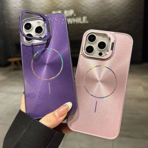 CD Texture Aurora Laser Glitter For Magsafe Lens Stand Case For iPhone 16 15 14 13 12 11 Pro Max Wireless Charge Bracket Cover