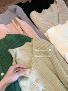 Slim Fit V-Neck Long Sleeve Knitted Open Cardigan Womens Spring 2025 New Korean Style Casual Top Button Sweater