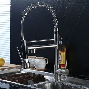 304 Stainless Steel Spring Faucet Rotatable Pull-Out Sliver Black Water Purification Water Tap