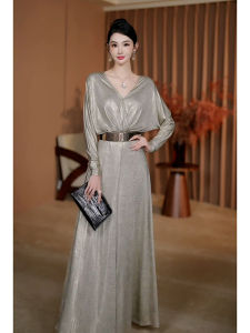 SHANGSHA | Elegant French Style Dress for Important Occasions Silver Long Sleeve