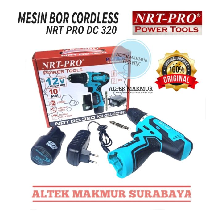 NRT PRO DC 320 Mesin Bor Cordless Drill Screwdriver Baterai 10 mm