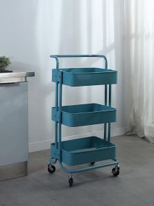 No Screw 3-Tier Trolley Kitchen Utility Cart Shelf Rack Baby Stuff Organizer Home Bedroom Office Storage Rolling Salon Cart Hotels Restaurant Use Easy Assemble with Locking Wheels and Handle