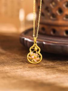 ZHOU LIU FU 周六福 24K Gold Pendant Gourd Pendants Fashion Lotus Flower Gold Pendant Dainty Jewelry for Women Mom Daughter Birthday Anniversary (Not Included Neccklace) A0414665