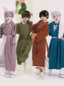 เสื้อเชิ้ตคอปีกทรงสี่เหลี่ยมสำหรับผู้ชายและผู้หญิง ทรงหลวม สีสันสดใส ชุดกิ๊บติดกระดุมแบบลำลองสำหรับฤดูใบไม้ร่วง