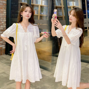 Slimming Lace Hollow-out Flowered A-line Maternity Dress