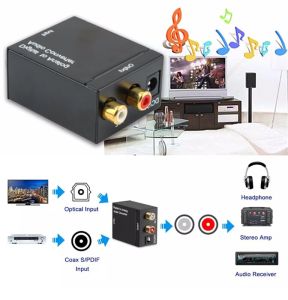 Optical Coaxial Toslink Digital to Analog Audio Converter Adapter 3.5mm RCA L/R With 2m Optical Cable