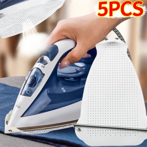 ที่ครอบแผ่นรองเตารีดสีขาว5ชิ้นที่ป้องกันแบบเหล็กแบบไม่ติดที่ทำจาก PTFE สำหรับเหล็กไฟฟ้าป้องกันการไหม้เกรียมผลิตภัณฑ์ซักผ้าการดูแลเสื้อผ้า