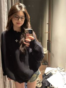 American Hip Hop Black Sweatshirt for Women Loose Oversize Style Casual Versatile Pullover with Long Sleeves for Spring Autumn
