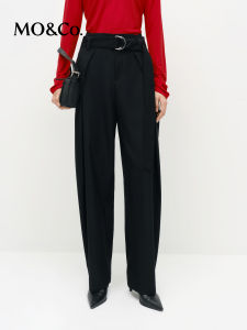 High Waist Floor-Length Wool Blend Pants with Belt MOCO Straight Leg Trousers Street Style Casual Pants for Women