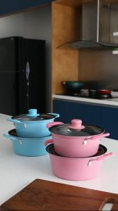 Sunland Panci Sup Enamel Panci Mie dengan Tutup Kaca Soup Pot