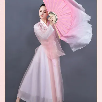 Dreamy Light Purple Blue Dance Fan Classical Chinese Dance Long Silk Fan Shandong Yangge Dance Silk Fan Traditional Chinese D...