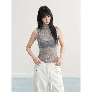 ARCG | Dotted Gray Sleeveless Halter Crop Top