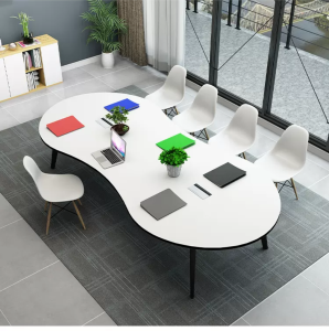 Modern Minimalist Oval White Office Meeting Training Table And Chair Combination Small Fashionable 8 Person Conference Desk