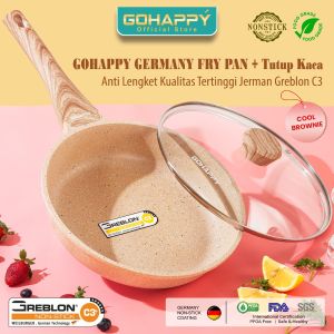 Gohappy Panci Premium Frypan 24cm Granite Greblon C3 Germany BONUS TUTUP KACA Super Kuat ANTI LENGKET