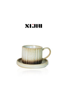Retro Style Ceramic Coffee Cup with Plate Gradient Striped Wabi-Sabi Aesthetic XIJIU Vintage Coffee Utensils Home Ceremony