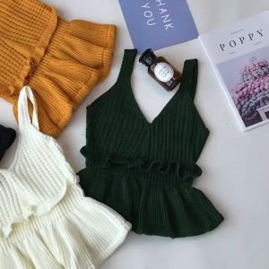 ⚡Port⚡ blouses women new style 2025 Koeran Style Corptops Summer Sleeveless Knitted Blouse for Women New Style 2025
