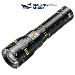 【15000LM】Smiling Shark SD5996 Super Bright Flashlight Led M80 Powerful Torchlight Cool Colorful 6 Modes 181300 USB Rechargeable Zoomable Torch Outdoor Camping Hiking Lighting