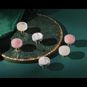 (CC44)Natural Stone Brass Knob Circular Furniture Wine Cabinet Drawer Door Handle Nordic Style White Single Hole Small Handle