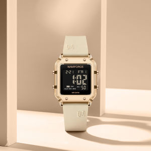 NAVIFORCE Original Womens Casual DIgital Watch Day Date Night Pattern Waterproof 50m Alarm Functional Silicone Strap Square Dial Lightweight Womens Girls Fashion Accessories Watch NF6105
