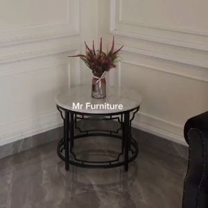 Meja Tamu Bulat Top Marmer Putih Model Klasik