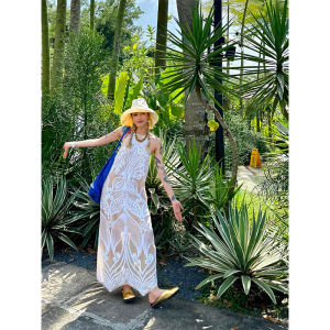 Elegant Heavy Embroidery Butterfly Design Off-Shoulder Long Dress Womens Summer Sleeveless Vest Style Dress Backless Neck Hanging