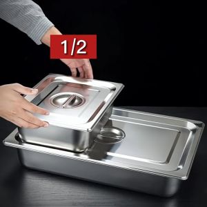 304 Stainless Steel Buffet Pan Rectangle Buffet Dinner Serving Pan Food Container Pan with Lid