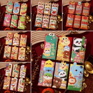 TRFQBJ ความปรารถนาดีที่สุด ซองจดหมายสีแดง เทศกาลฤดูใบไม้ผลิ2025 สวัสดีปีใหม่ ซองใส่เงิน ละเอียดอ่อนและละเอียดอ่อน การ์ตูนลายการ์ตูน แพ็คเก็ตสีแดง เทศกาลฤดูใบไม้ผลิ