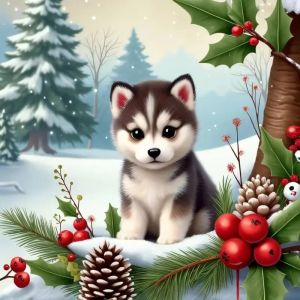HUACAN New Collection Diamond Mosaic Dog Christmas Full Square Round Drill Diamond Painting Kit Winter Animal Wall Decor