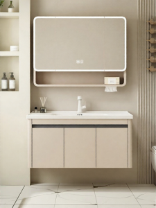 JOMOW | Honeycomb Aluminum Alloy Cream Style Bathroom Vanity Set with Integrated Ceramic Sink