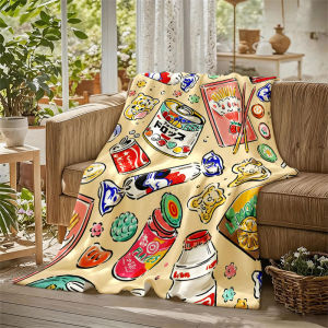 BILIBILI | Japanese Snacks Beige Flannel Blanket Perfect for Sofa Office Bed Travel Sleep Read Relax Camping Four Season Use