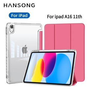 Case for iPad 10th Gen 10.9 For iPad A16 Case 11th Gen Cover Acrylic Slim Protective with Pencil Holder Threefold Stand