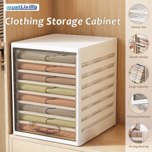 JustLiving Stackable Wardrobe Clothes Organizer Cabinet Storage Box Drawer Home Wear Organiser Adjustable Dividers Cloth Storage Basket T-shirt Neat Storage Holder Rack with Dust-Proof Lid