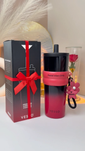 VESSO Sleek Ceramic Tumbler 710ml – SUS316 Stainless Steel Double Wall Cup with Ceramic Liner Leakproof Lid Straw & Gift Box | Hot & Cold Insulated Water Bottle