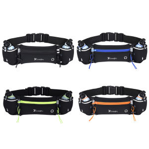Hydration Running Belt with Bottles Multiple Pockets Waist Pack with Reflective Strip Adjustable Strap for Men and Women