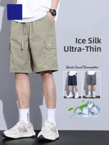 ROMON | Romon Mens Summer Ice Silk Thin Short Pants Quick Dry Loose Casual Pants Sporty Mid-Length Youth Fashion Straight Leg Trousers