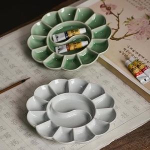 Hand-Made Celadon Palette Plum Blossom สีน้ำพาเลท Jingdezhen Ru เตาเผาคุณภาพสูงแผ่นเซรามิค/ผู้ถือปากกาอุปกรณ์ศิลปะ