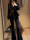 XUECAIQI | Elegant Hepburn Style Winter Knitted Sweater and Flare Trousers Women Set