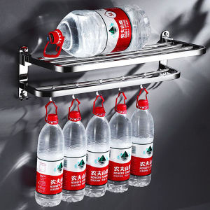 Foldable SUS 304 Stainless Steel 2 Layers Towel Bathroom Accessories 40cm 50cm 60cm 70cm 80cm Rack Wall Mounted Rack Towel Shelf Hanger 304 Stainless Steel MaterialNot Rusty